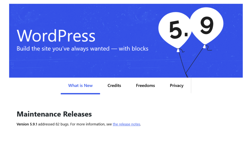 WordPress Version 5.9.1- Maintenance Releases