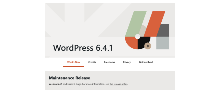 WordPress Version 6.4.1 Nov 9,2023 Maintenance Releases
